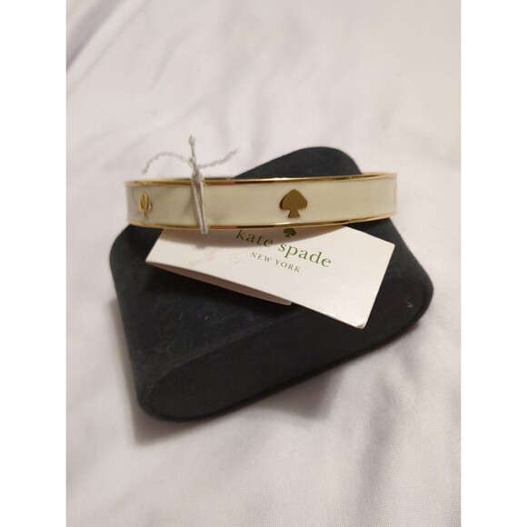 Kate Spade Cream Ivory Gold 12K Plated  Slip On Bangle Bracelet - Picture 3 of 4